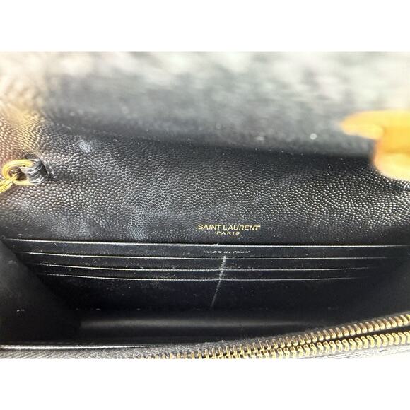 Saint Laurent Monogram Chain Wallet Bag Small Black Chevron Grained Leather - Picture 14 of 16